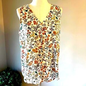 Rachel Zoe garden floral relaxed fit blouse sleeveless boho button front V neck